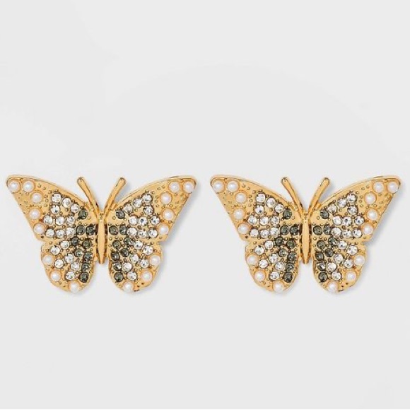 SUGARFIX by BaubleBar Crystal Wings Butterfly Stud Statement Earrings -Gold, NWT - Picture 2 of 8